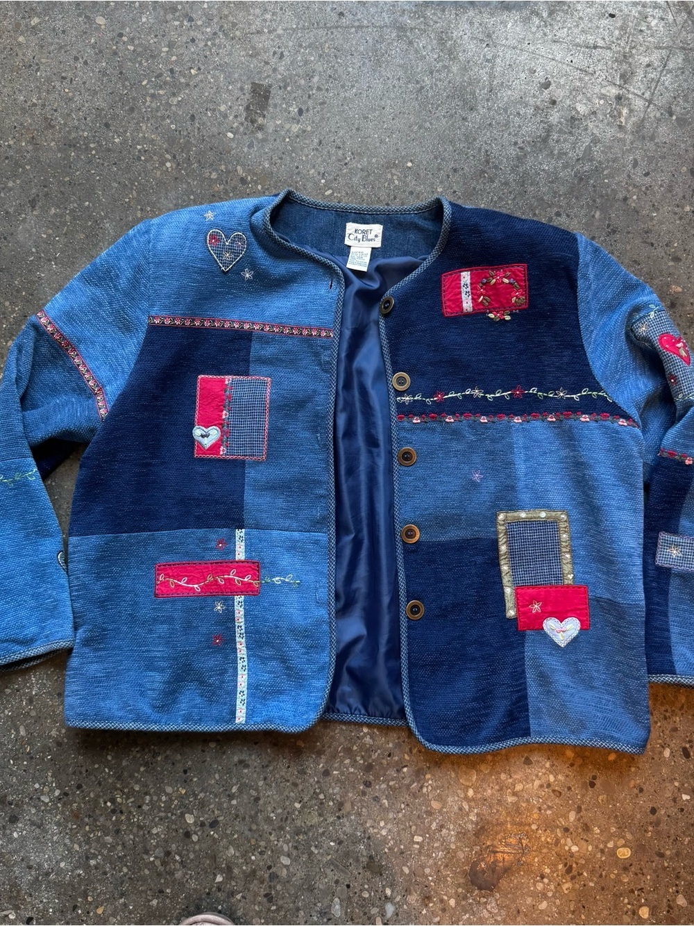 Vintage Koret City Blues Patchwork Denim Look Jacket Plus Size 18W Coquette 90s - Picture 8 of 14